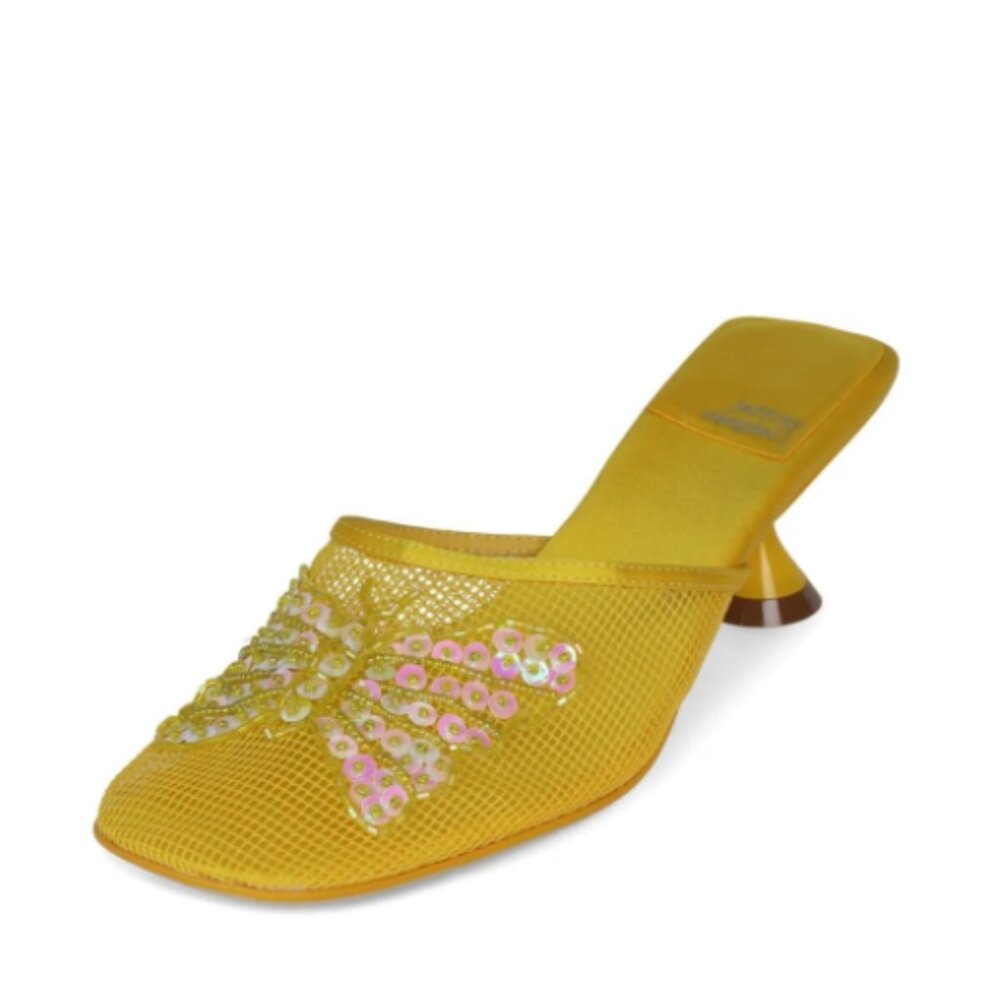 New Jeffrey Campbell Palomma Heels – Yellow with Sequin Butterfly, Size 8